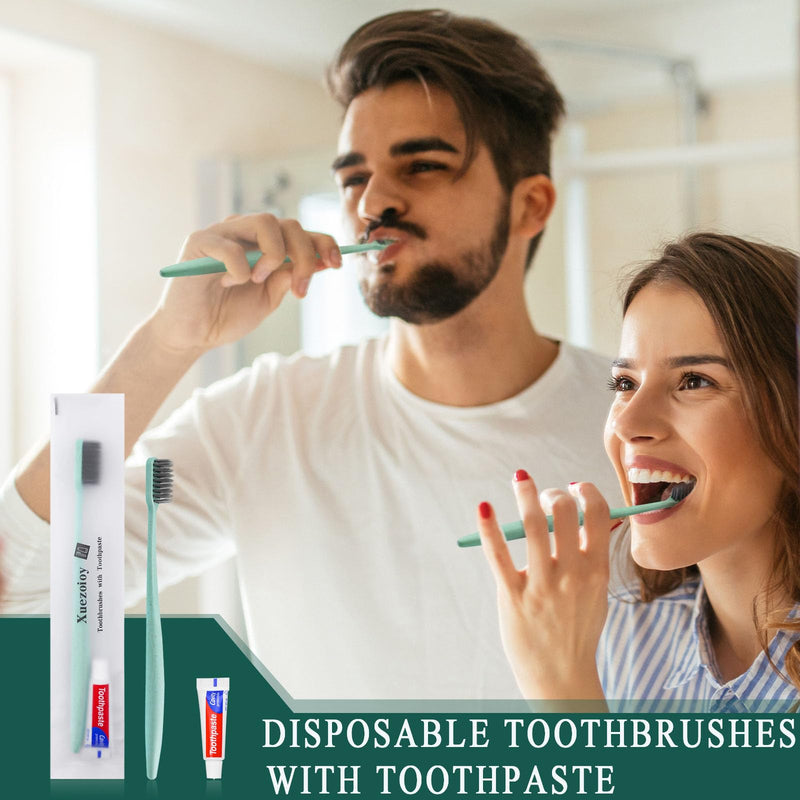 [Australia] - Disposable Toothbrushes with Toothpaste,30 Pack Green Individually Wrapped Disposable Travel Toothbrushes Kit in Bulk for Homeless,Nursing Home,Hotel,Charity 30 
