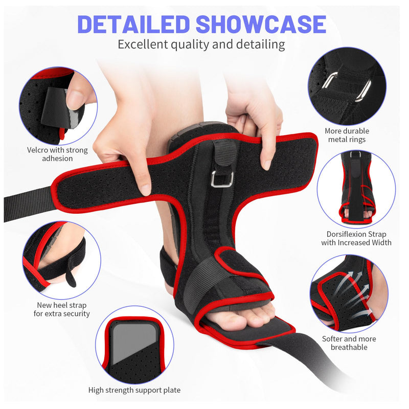 [Australia] - Plantar Fasciitis Night Splint: 2024 Upgraded Plantar Fasciitis Brace for Women Men Plantar Fasciitis Relief Achilles Tendonitis Foot Drop Heel Spur Pain Black-Red 