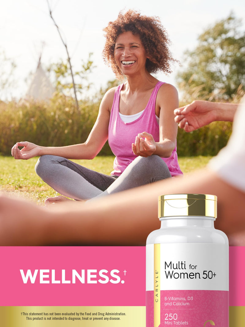 Carlyle Multivitamin for Women 50 and Over | 250 Mini Tablets | Supplement with B-Vitamins, D3, Calcium and Folate | Iron Free | Non-GMO, Gluten Free
