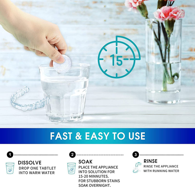 [Australia] - Y-Kelin Retainer and Denture Cleaner 120 Tablets for 4 Months Removes Stains Plaque Odors for Dentures Retainers Mouth Guard and Removable Dental Appliances (120 PCS, Mint) 