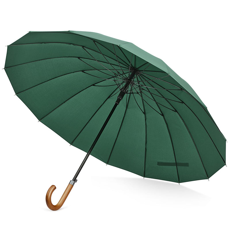 G4Free 54 Inch Large Umbrella for Rain Auto Open Golf Umbrella for 2 People | 16 Ribs Strong Windproof, Heavy Duty Stick Umbrella, Classic Wooden J Handle, Carrying Case，Travel & Golf for Men Women Dark Green