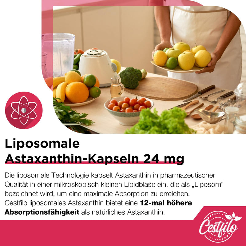 [Australia] - Cestfilo Liposomal Astaxanthin Supplement 24 mg, Maximum Absorption, Gluten Free, GMO Free (60 pieces (pack of 1)) 60 pieces (pack of 1) 
