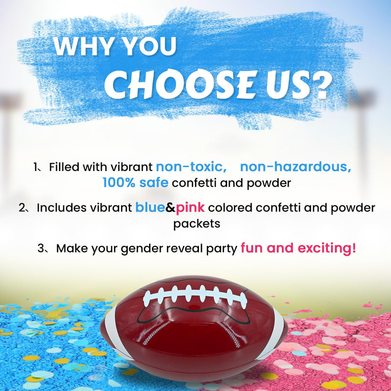 Gender Reveal Football Gender Reveal Kit Football with Confetti&Powder Blue and Pink Boy or Girl Exploding American for Games Baby Shower Party Supplies and Ideas