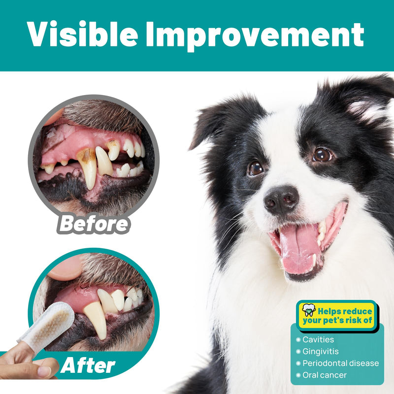 Teeth Cleaning Wipes for Dogs & Cats, Dog Finger Toothbrush Wipes, Dog Dental Care Finger Wipes, Dog Tooth Brushing Kit, Remove Plaque & Tartar Buildup, Fresh Breath (50 PCS, Unscented) 50 PCS