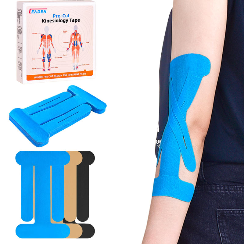 IEADEN Precut Kinesiology Tape for Elbow, 10 Pcs - Elbow Support & Stability, Elbow Pain Relief Athletic Tape - Waterproof & Elastic, Breathable Hypoallergenic Latex-Free Tape, Blue