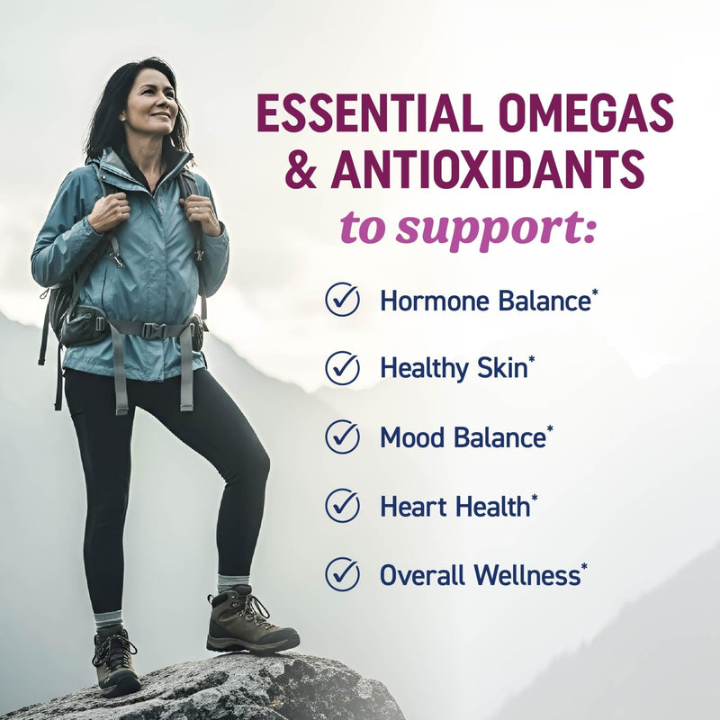 Omega 3 Supplement for Women | Fish Oil with Evening Primrose | Hormone Balance, Skin & Wellness Support | 600MG Omega3 + 800MG Evening Primrose | Fish Oil Omega 3 Supplements for Women | 120 Ct.