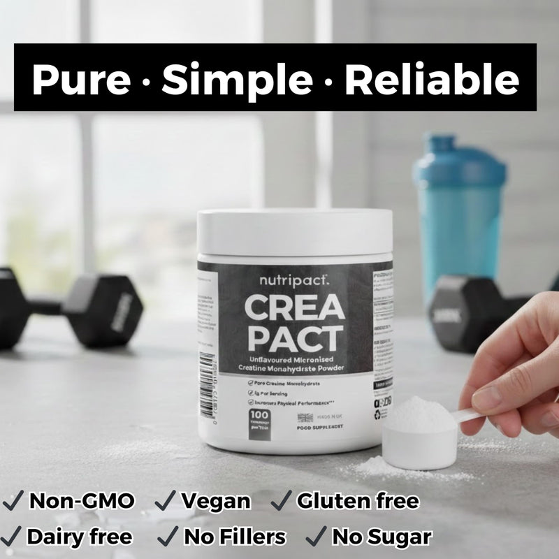 Premium Creatine Monohydrate Powder, Creapact® - 100% Ultra Pure, Unflavoured Micronised Creatine Powder | for Muscle Growth, Performance & Recovery - 100 Servings (500 Grams | 5g per Serving)