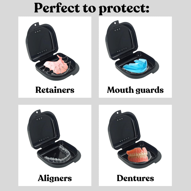 Retainer Case with Vent Holes - Orthodontic container for holding retainers, aligner, night-guard/mouth-guard. Small and Durable retainer case 1 Pack Black