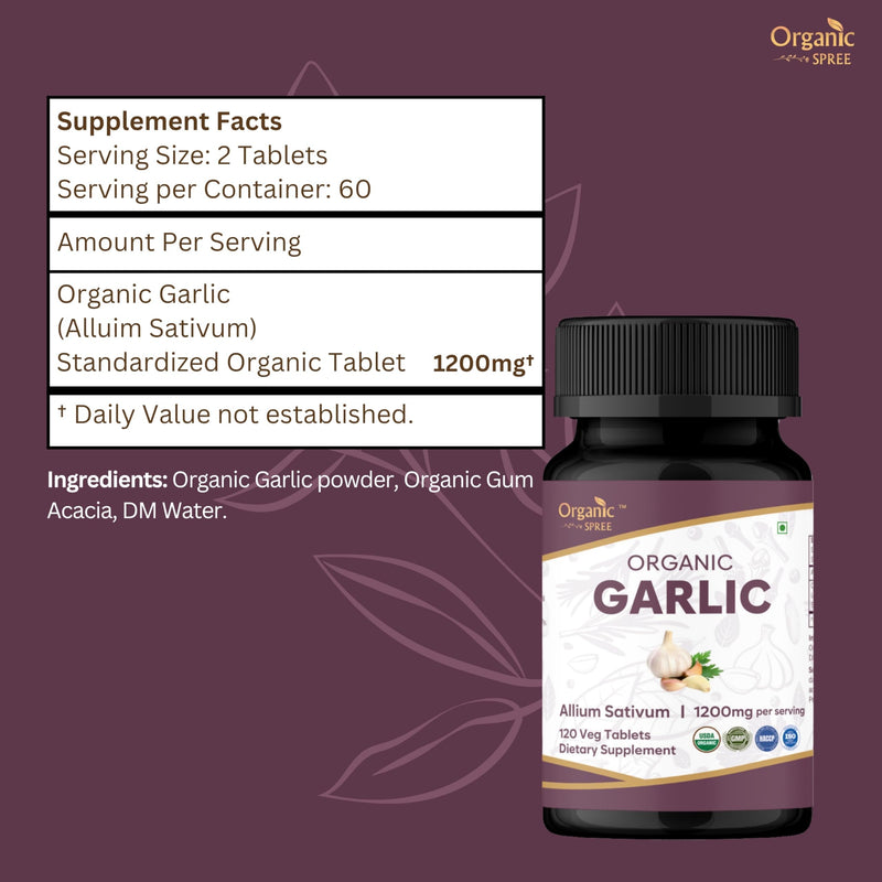ORGANIC SPREE Garlic 120 Tablets | Allium Sativum (Garlic) | USDA Organic Certified | Dietary Supplement - 120 Tablets* (1)