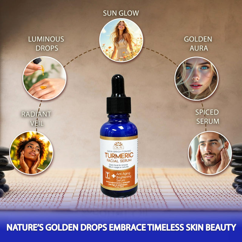 Okay Pure Naturals Turmeric Skin Brightening Facial Serum 1 oz – Vitamin C & Turmeric Glow Boosting Serum for Uneven Tone, Dark Spots & Radiant Skin – Lightweight Daily Serum