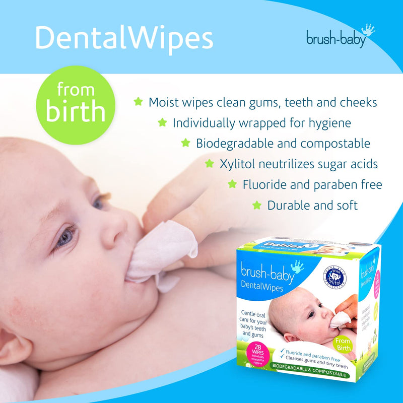 [Australia] - Brush Baby Teething Relief Dental Wipes for Ages 0-Toddler - Naturally Eliminate Teething Pain, Prevent Tooth Decay and Sour Milk Breath - 28 Finger Wipes 28 Count (Pack of 1) 