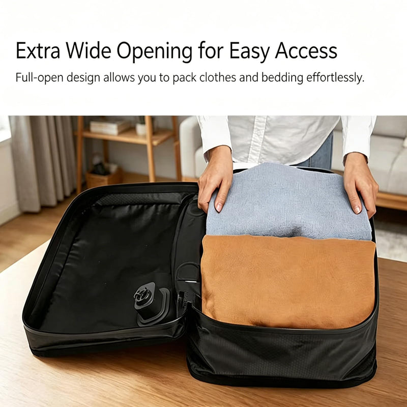 Travel Vacuum Packing Cubes Space Saver with Built-in Pump (Black, 25L) | for Carry-On Suitcase and Backpack, Luggage Compression Storage Bags,IPX8 Waterproof ,180°Open,Reusable Vacuum Seal Pouch Black