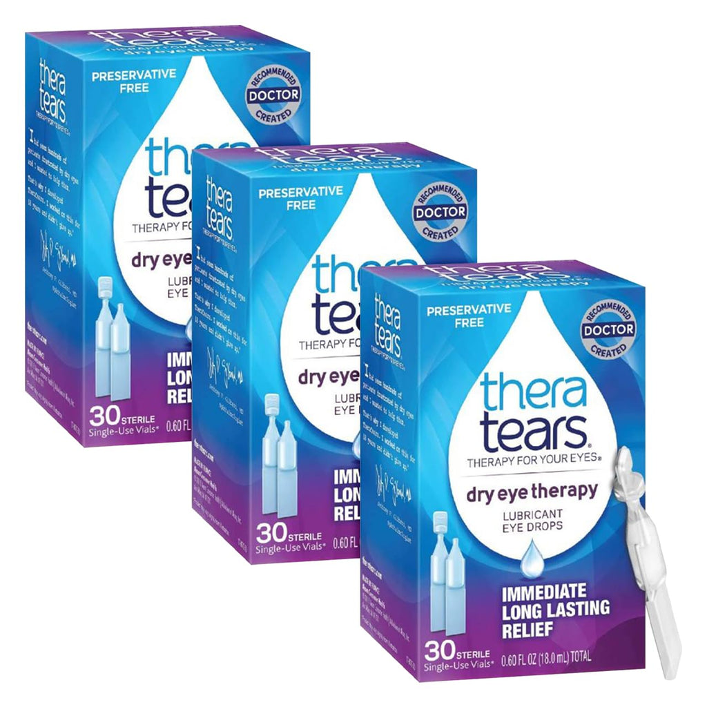 TheraTears Dry Eye Therapy Lubricating Eye Drops for Dry Eyes, Preservative Free eye drops, 30 Single-Use Vials (Pack of 3)