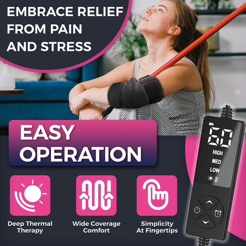 Heated Elbow Brace for Tendonitis & Tennis Elbow Relief, Flexible Arm Heating Sleeve with Moist Heat Option & Auto Shut-Off