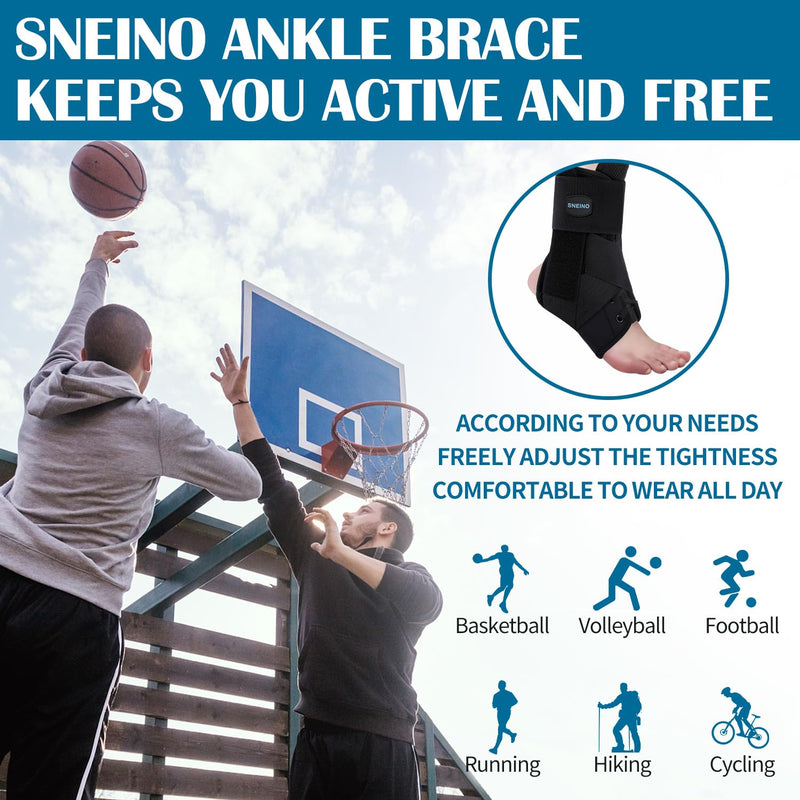 [Australia] - SNEINO Ankle Brace for Women & Men - Ankle Support for Sprained Ankle, Adjustable Lace Up Ankle Brace for Running, Basketball, Volleyball (Black, Large 3) Black 