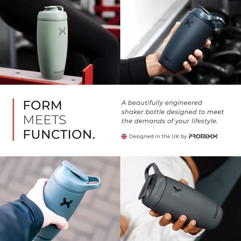 [Australia] - Promixx PURSUIT Protein Shaker Bottle New Edition - Insulated Stainless Steel Water Bottle and Blender Cup, 550ml, Graphite Grey 