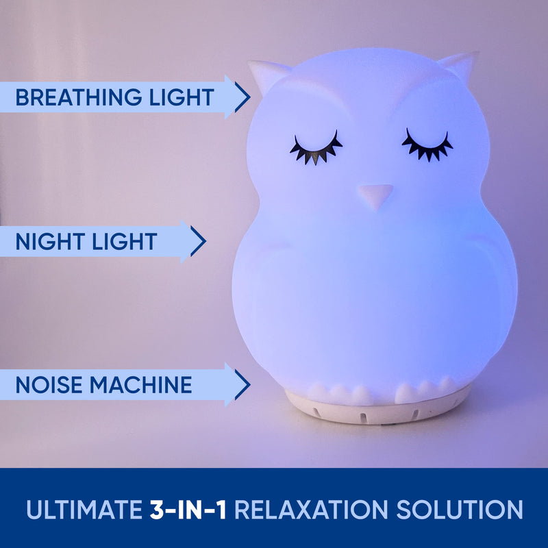 [Australia] - Mindfulness 'Breathing Owl' | 4-7-8 Guided Visual Meditation Breathing Light | 3 in 1 Device with Night Light & Noise Machine for ADHD Anxiety Stress Relief Sleep - Gift for Kids Adult Women Men 