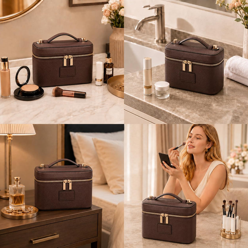 Makeup Bag Vanity Case for Women Leather Cosmetic Bag Travel Toiletry Bags Portable Makeup Organizer Case