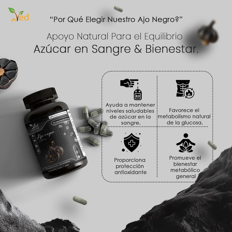 VED Black Capsules Garlitus - High Strength Odourless Capsules with Aged Garlic Extract, Vegan 90 Capsules with Cinnamon Bark and ALA Zinc, Vitamin B6, B1, B9, & B12.