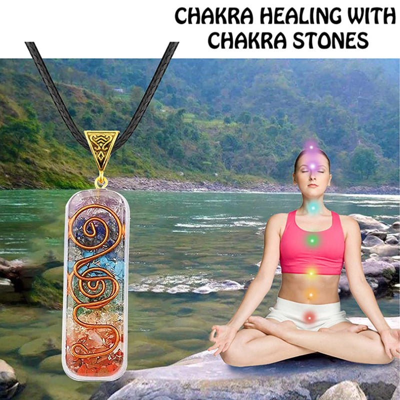[Australia] - TOFBS Chakra Crystal Pendant Necklace & Bracelet Jewelry Set for Women Men, Reiki Healing Stone Necklace Bracelet Lucky Charm for Healing Protection Positive Energy Yoga Balance Meditation 