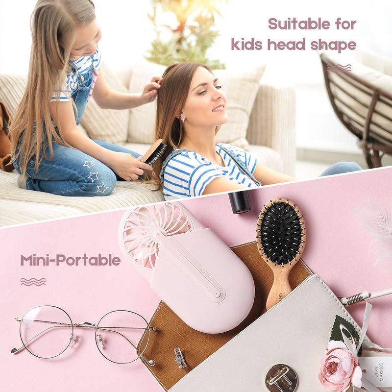 Boar Bristle Hair Brush and Comb Set for Women Men Kids, Best Natural Wooden Paddle Hairbrush and Small Travel Styling Brush for Wet or Dry Hair Detangling Smoothing Massaging wooden2