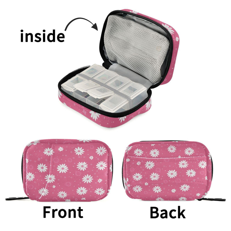 Flower Weekly Pill Organizer Case Travel Portable Pill Bag for Medicine Vitamin Large Capacity Zipper Medicine Organizer Flower