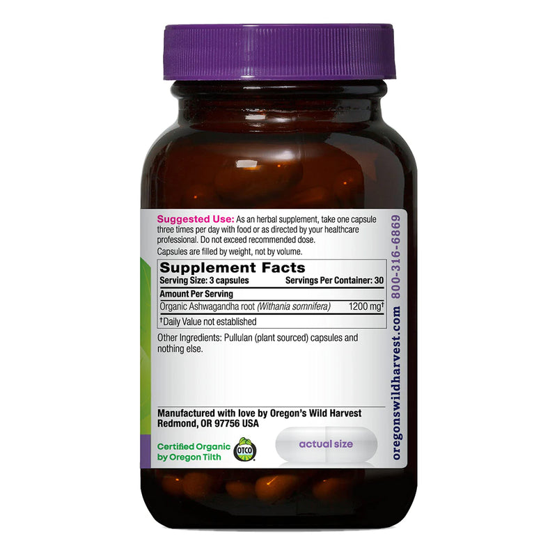 [Australia] - Oregon's Wild Harvest Certified Organic Ashwagandha Herbal Vegan Capsules, 1200 MGS, 90 Count 90 Count (Pack of 1) 