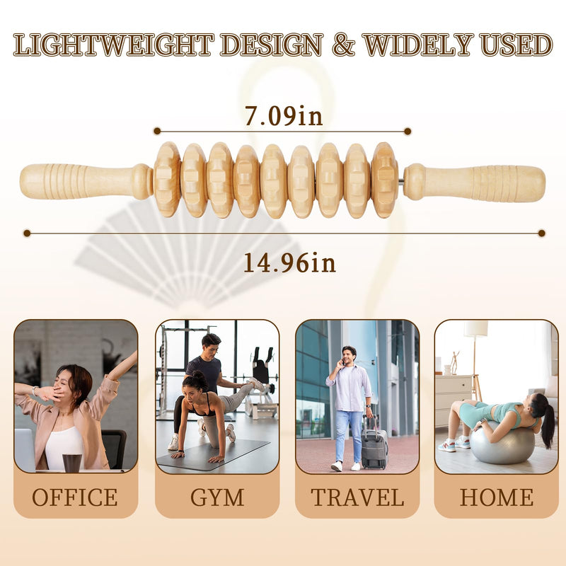 [Australia] - Liitrton Manual Wooden Fascia Massage Roller Trigger Points for Release Cellulite Sore Muscle Blasting (White) White 
