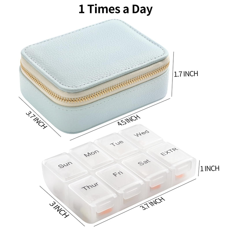Genuine Leather Travel Pill Organizer Box Case 1 Times a Day for Purse for Women, Cute Medicine Pill Holder Containers for Vitamin Small Weekly Daily 7 Day Am Pm Pill Organizer(Beige) Nappa Leather Beige