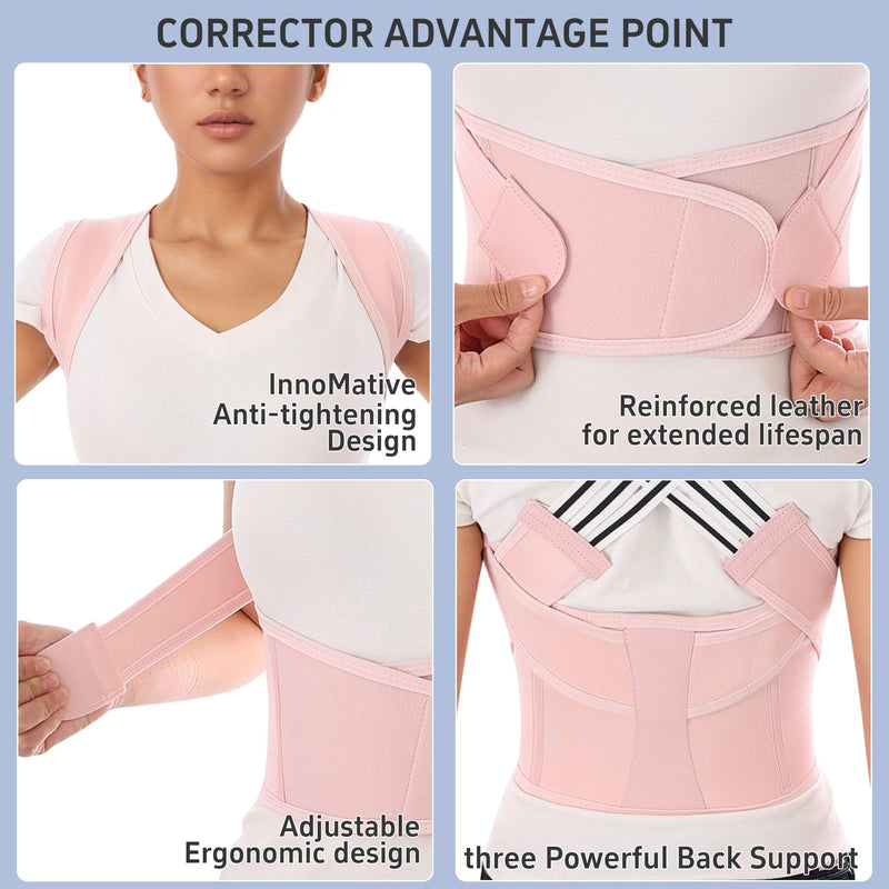 Posture Corrector for Women and Men Back Brace Upgraded Upper Comfy Correction Pain Relief Scoliosis Lumbar Spine Shoulder Straightener Hunchback Lightweight Adjustable Support Hump Pink Large Large (Waist 31.5"-35.5")