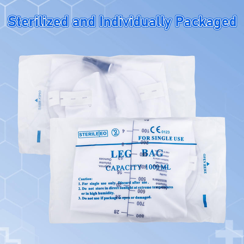 [Australia] - 1000ml Catheter Leg Bags, Urinary Drainage Bag for Men Women with Anti-Reflux Valve, 18‚Äù Tubing and Adjustable Cloth Straps, Easy Flip Drain (Pack of 5) 1000 ML - 5 Pack 