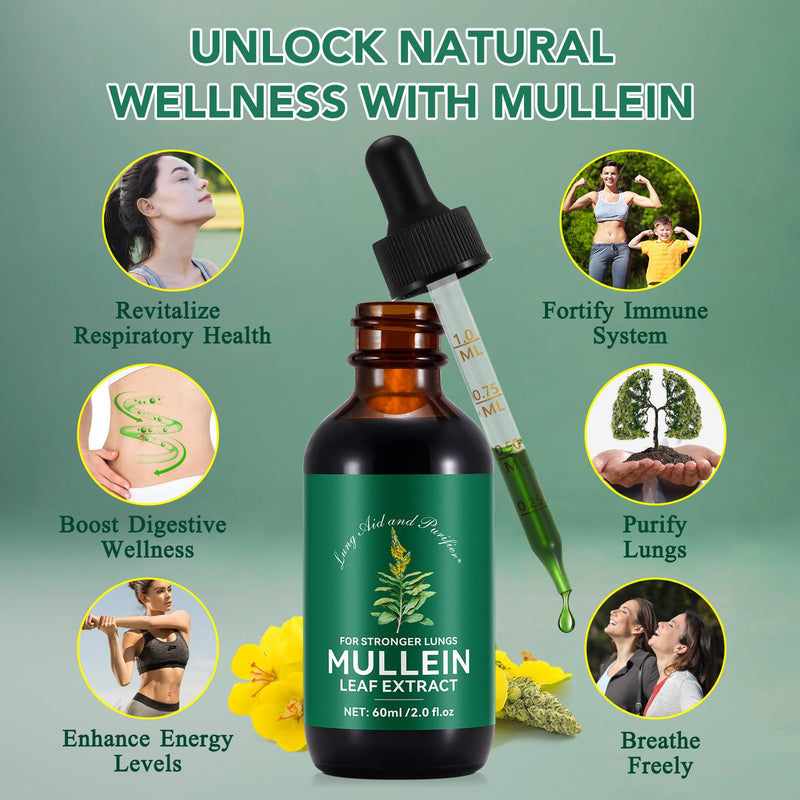 [Australia] - Mullein Drops for Lungs - Mullein Leaf Extract for Lungs, Chlorophyll Liquid Drops Supplement for Lung Cleanse, Natural Herbal 2 Fl Oz (Pack of 1) 