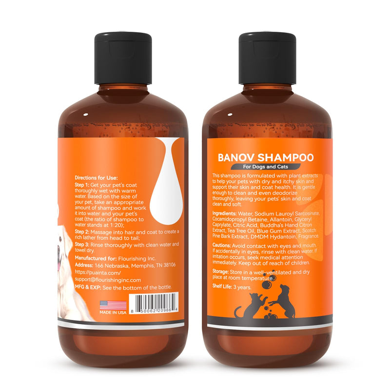 Dog Shampoo for Itchy Skin Relief, Herbal Hypoallergenic Dog Shampoo for Smelly Dogs and Cats, Sensitive & Dry Skin, Dog Hot Spot, Greasy, Red and Inflammation Skin, 8oz BANOV Shampoo 8oz - PawsPlanet Australia