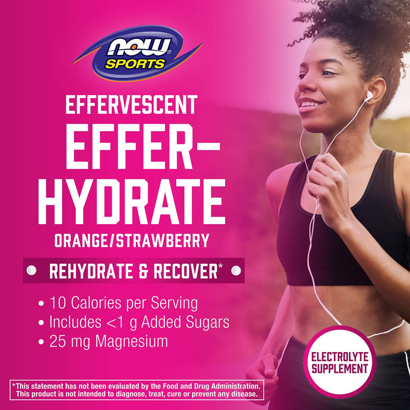 [Australia] - NOW Sports Nutrition, Effervescent Effer-Hydrate, Electrolyte Supplement, Recovery*, Orange Strawberry, 10 Tablets 10 Count (Pack of 1) 