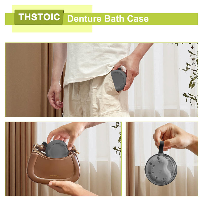 [Australia] - Denture Bath Case - False Teeth Container with Mirror, No-Leaking Retainer Cleaning Box, Travel Denture Holder Cup for Soaking Full & Partial Dentures, Mouth Guards, Braces, Aligners Black 