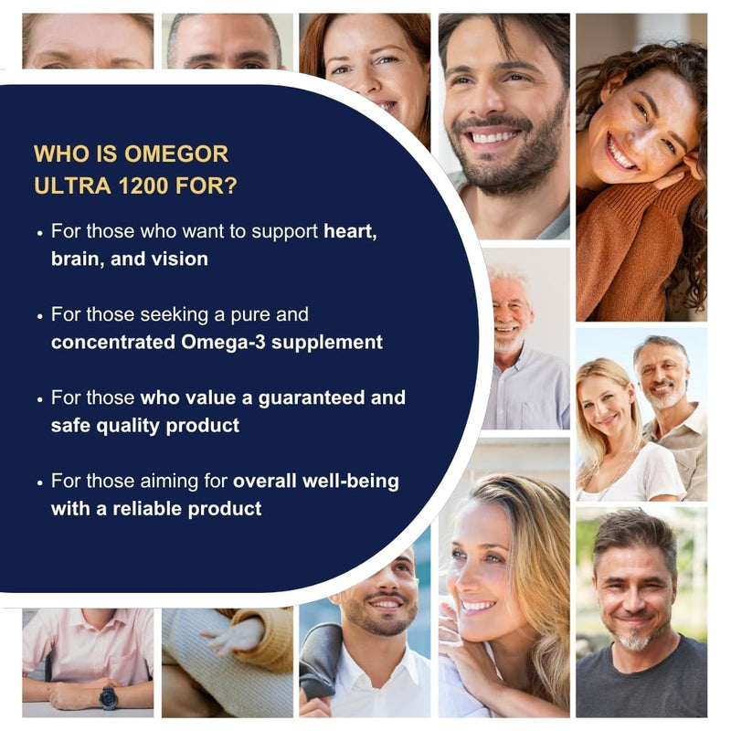 Omega 3 Capsules High Strength OMEGOR Ultra 1200-1120mg EPA and DHA IFOS Certified - High Bioavailability and No Aftertaste (60 Caps)