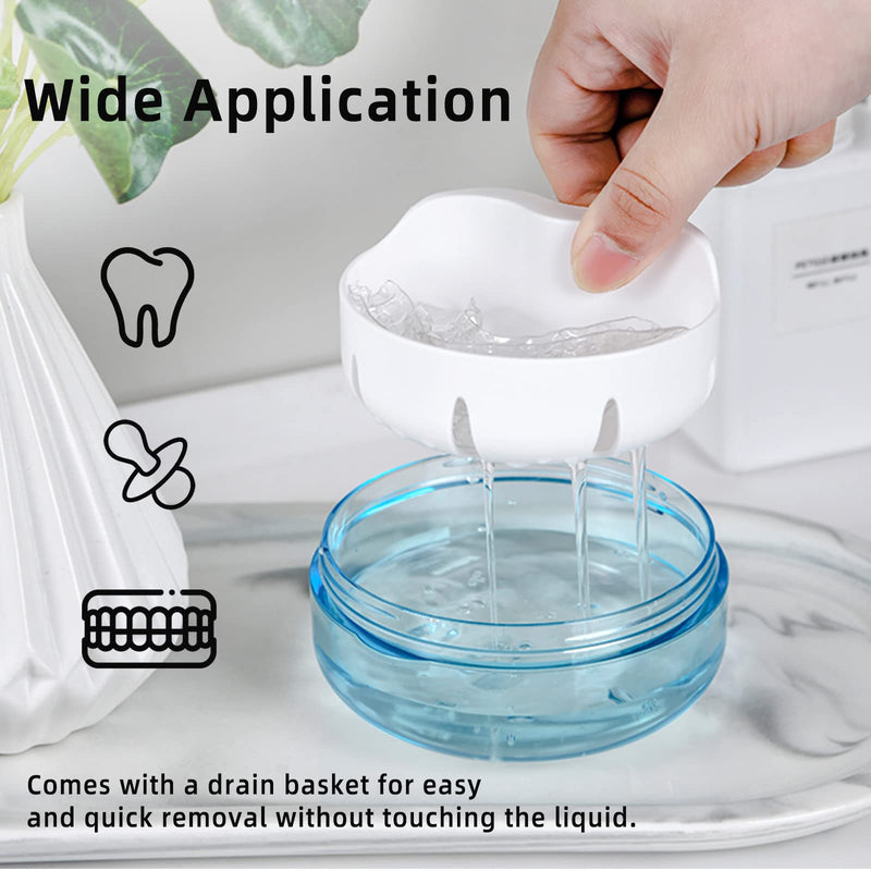 [Australia] - Leak Proof Denture Cup Kit Portable Retainer Case Perfect for Travel, Denture Case Container Cleaning Care for Dentures Aligner Mouth Guard with Denture Brush,Strainer, Removal Tool and Mirror White 