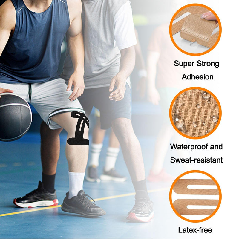 Precut Kinesiology Knee Tape Hypoallergenic Athletic for Knee Pain Knee Tape for Knee Pain Relief Pre Cut Knee Support & Stability, Pain Relief – Breathable Black 30 Count