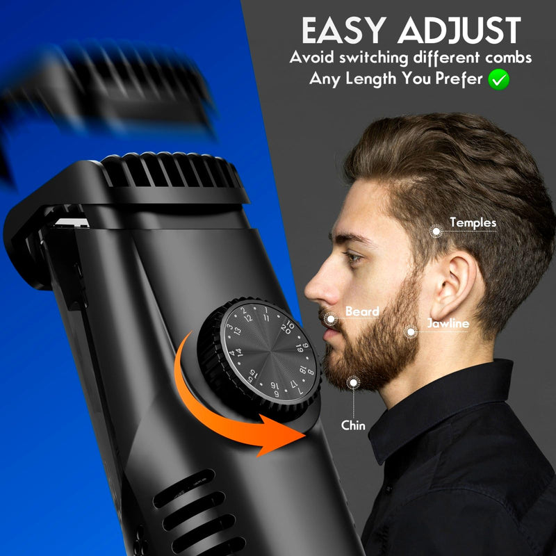 [Australia] - Vacuum Beard Trimmer for Men Rechargeable, IPX6 Waterproof Mustache Trimmer with Adjustable Length Combs (1/25’’-4/5’’), Men’s Electric Stubble Trimmer, Cordless with Built-in Vacuum (Black) Black 