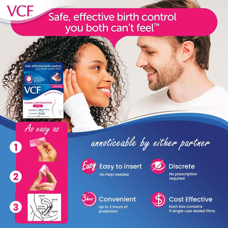 [Australia] - VCF Vaginal Contraceptive Film with Spermicide, 1 Box of 9 Prevents Pregnancy, Nonoxynol-9Kills Sperm on Contact, Hormone-Free, Easy to Use, Unnoticeable, 9 Total 9 Count (Pack of 1) 