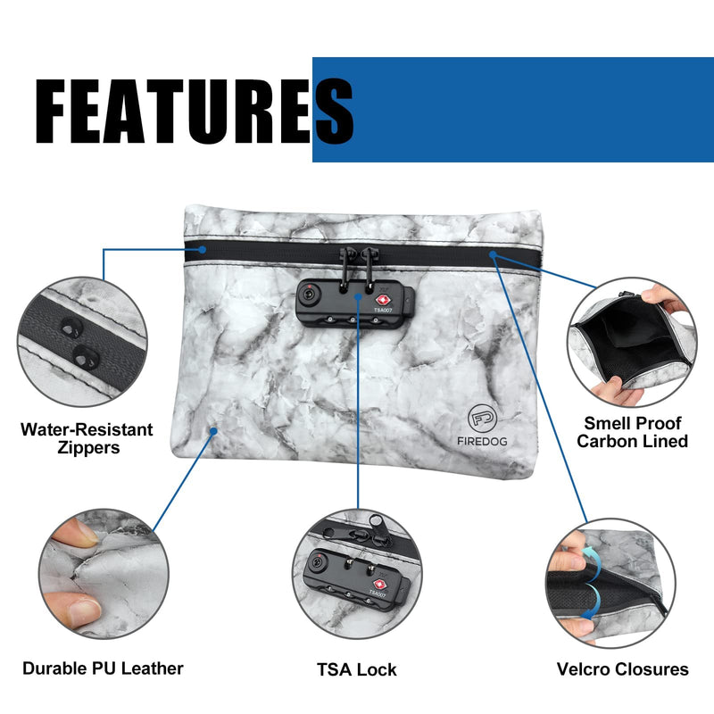 [Australia] - FIREDOG Smell Proof Bag with Lock, 6x9 Odor Proof Pouch Case Container for Travel Stash Storage Marble Black 