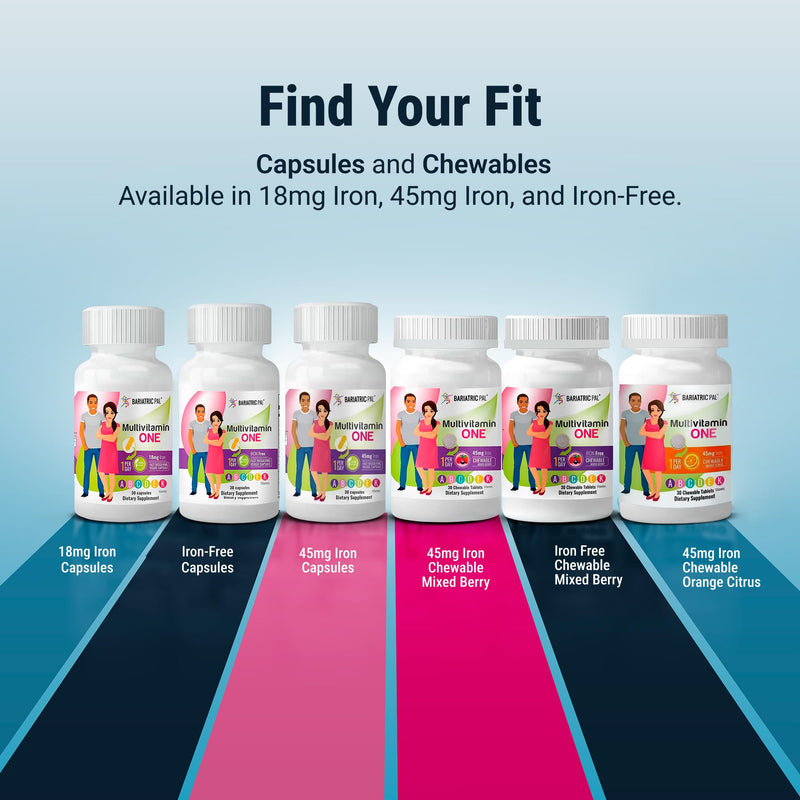 BariatricPal Multivitamin ONE 1 per Day! Bariatric Multivitamin Capsule with 60 mg of Iron | Easy to Swallow Capsule | Vitamin for Bariatric Surgery Patients | 30 Count (1 Month Supply) 30 Count (Pack of 1) 60mg Iron