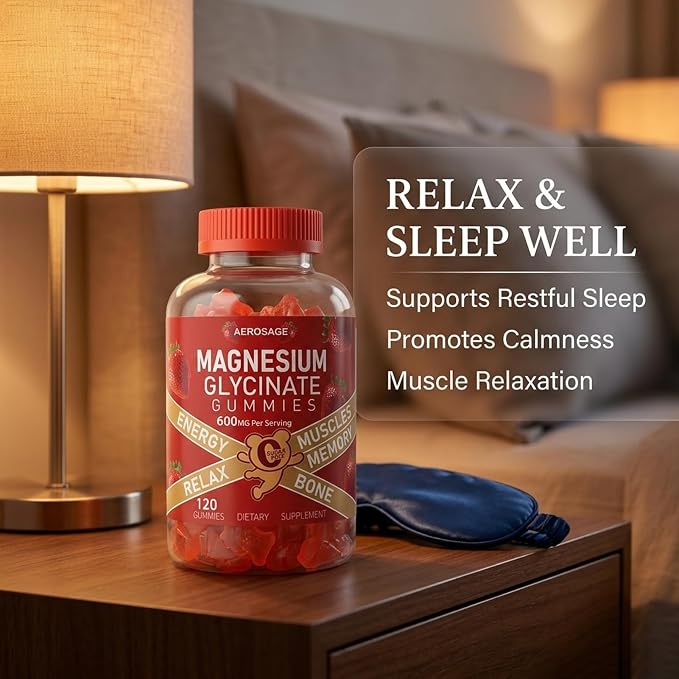 Magnesium Glycinate Gummies 600mg, Sugar Free Magnesium Gummies for Adults | High Absorption Magnesium Supplement, Chewable Potassium Supplements for Body Support, Zzz and Relaxation, 120 Count Raspberry 120 Count (Pack of 1)