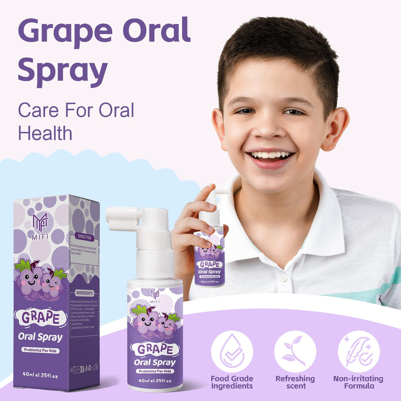 Kids Oral Spray - Probiotic Fruit Flavored Toothpaste Helper for Toddlers, Daily Fresh Breath, Gentle Oral Care Spray for Children (2Pack, Grape) 1.35 Fl Oz (Pack of 2)