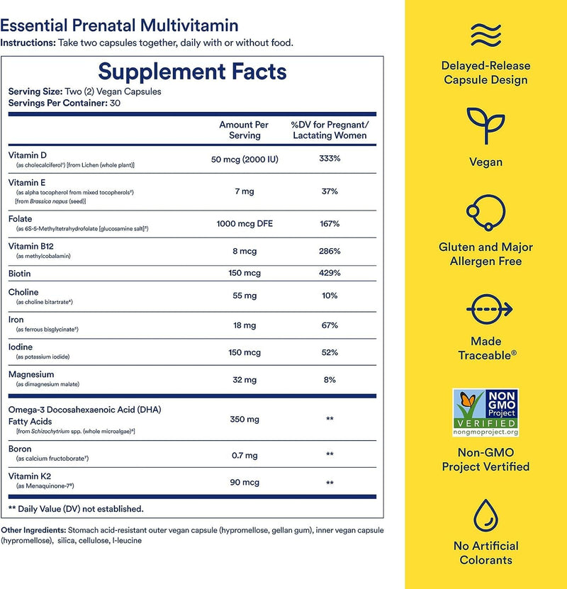 [Australia] - Ritual Essential for Women Prenatal Multivitamin: Folate & Choline for Neural Tube Support, Omega-3 DHA for Fetal Brain Development, Iron, Calcium-Helper D3 & K2, Non-GMO, Vegan, Citrus, 30 Days 