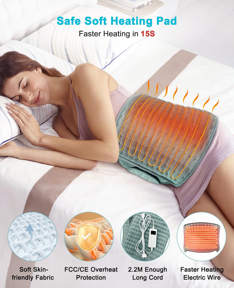 [Australia] - Aasonida Heating Pad for Back Pain, Electric Heating Pad with 6 Heating Options, Heat Pad for Back Neck Shoulder Belly Soft Flannel Surface 
