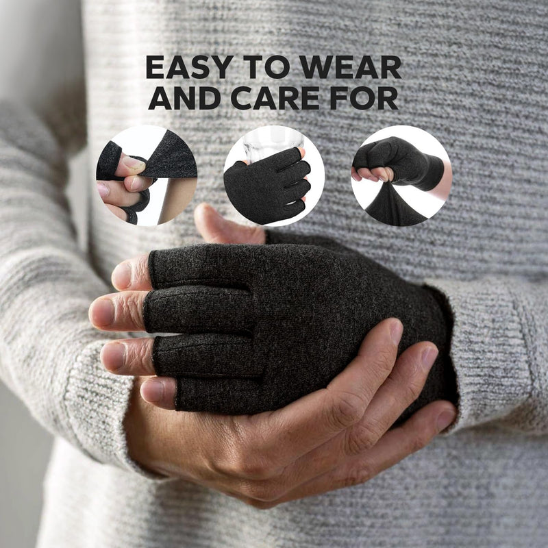 [Australia] - Fingerless Compression Gloves (1 Pair), Cotton Arthritis Gloves Women Men, Arthritis Pain Relief Gloves, Hand Compression Gloves Arthritis for Carpal Tunnel, Rheumatoid, Tendonitis Medium Black 
