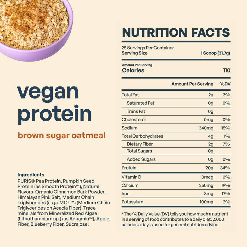 [Australia] - BE AMAZING Vegan Protein Powder, Brown Sugar Oatmeal, 20g Plant Based Protein with Prebiotic Fiber, Low Carb, Dairy and Gluten Free Shake Mix, No Added Sugar, 29.3 oz, 25 Servings 