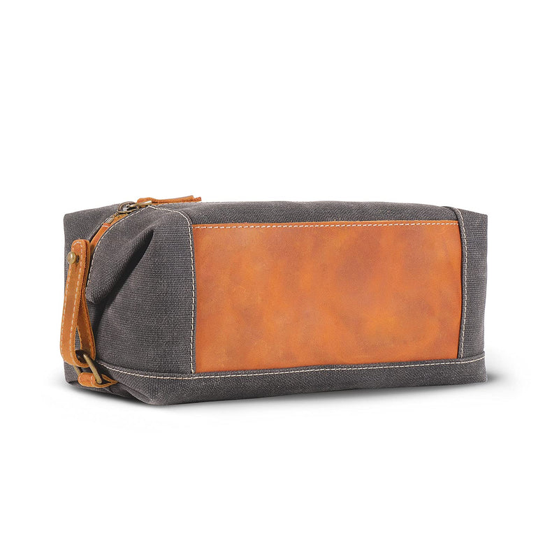 Londo Travel Toiletry Bag, Top-Grain Leather & Canvas Hanging Dopp Kit, Bathroom Case, & Makeup Organizer, Unisex One Size Camel