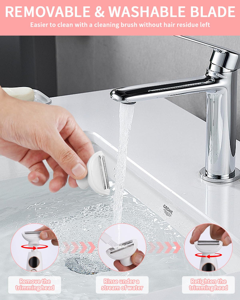 [Australia] - Women's razor, 5-in-1 intimate razor for women, women's electric razor, with USB charging station, women's electric razor, for body, armpits, bikini, eyebrows and nose, USB charging white 